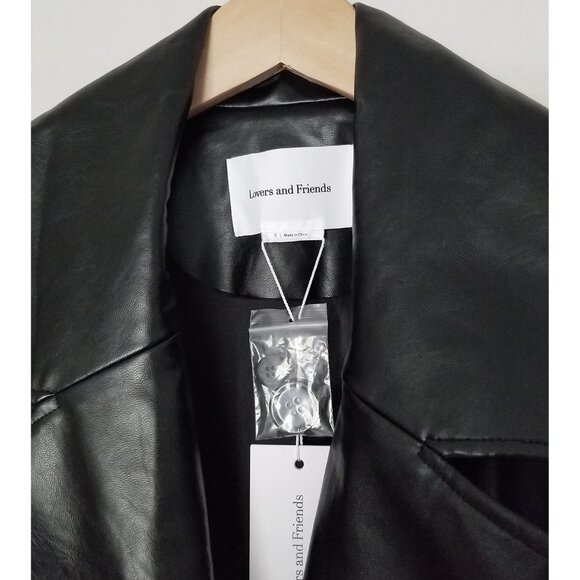 NEW Lovers and Friends Barrett Faux Leather Long Coat Black Belted Oversized S - Picture 7 of 16